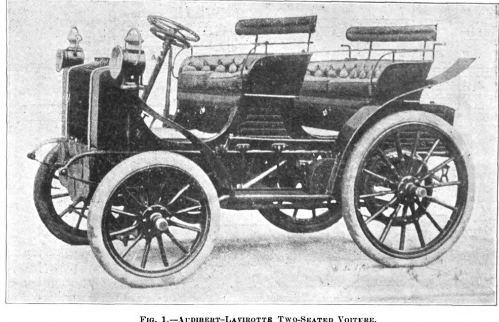 Audibert Lavirotte two-seated automobile of 1900, original photograph from The Horseless Age