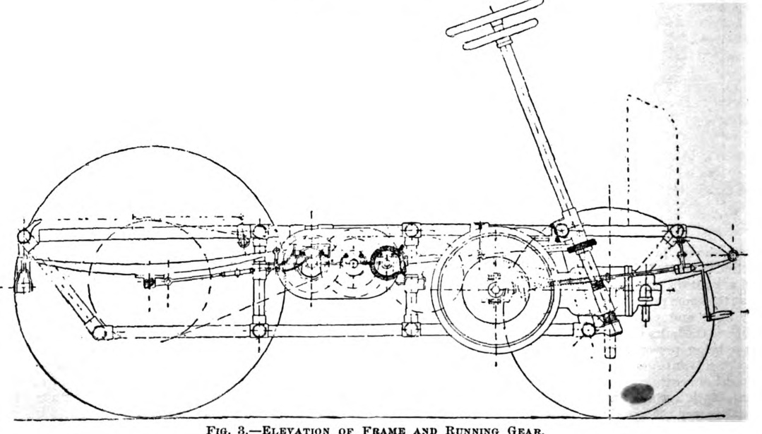 Side elevation of Audibert Lavirotte tubular chassis suspension and running gear
