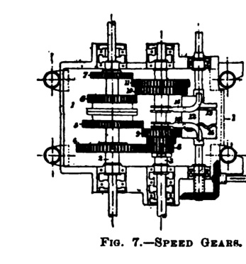 Original technical drawing of the Audibert Lavirotte speed gears and reversing mechanism in 1900